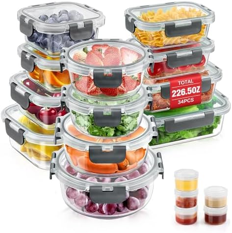 AMALEKO 34pc Glass Food Storage Containers, Gray