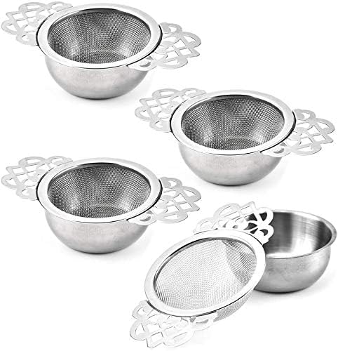 4 Set Tea Strainers with Drip Bowls Loose Leaf Tea Strainers