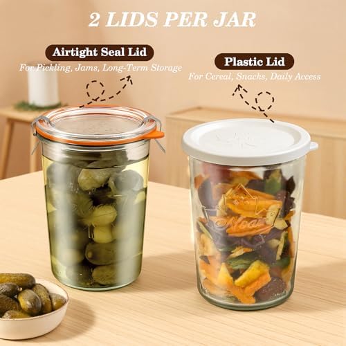 Sourdough Starter Jars 27 oz 4 Pack, Canning Jars with Glass & Plastic