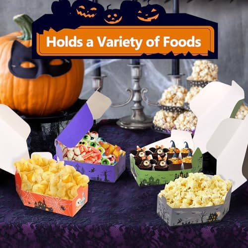 48 Pcs Halloween Paper Food Trays Disposable Treat Nacho Snack Candy