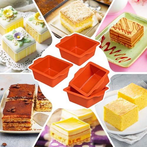 Webake 4 Inch Silicone Square Cake Pans, Nonstick Mini Square Silicone