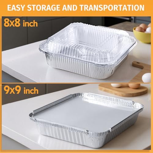 40 Pack Disposable Aluminum Pans with Lids, 9x9 & 8x8 Inch