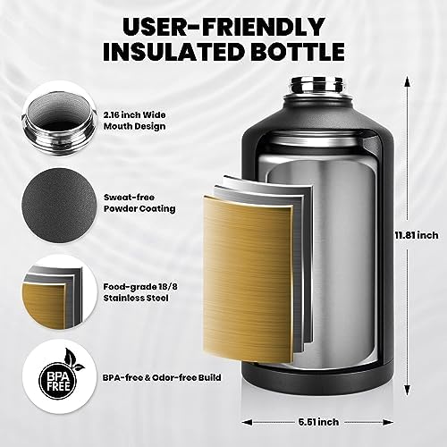 RAYMYLO One Gallon Water Bottle Insulated 128 oz, Stainless Steel