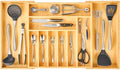 Umilife Extra Large Expandable Kitchen Siverware Utensils Drawer Organizer, 19" Deep for Big Drawer, Adjustable Bamboo Wood Drawer Divider with Curved Grooves, Cutlery Tray Flatware Holder