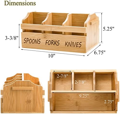 Yesland Bamboo Silverware Caddy Organizer - 4 Compartment Wooden