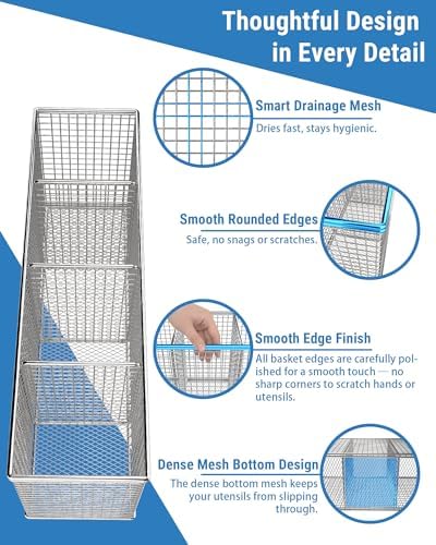 4-Compartment Dishwasher Silverware Basket, 304 Stainless Steel