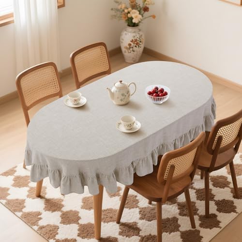 HOMBYS Oval Tablecloth 84 x 60 Inch with Scalloped Ruffle Edge