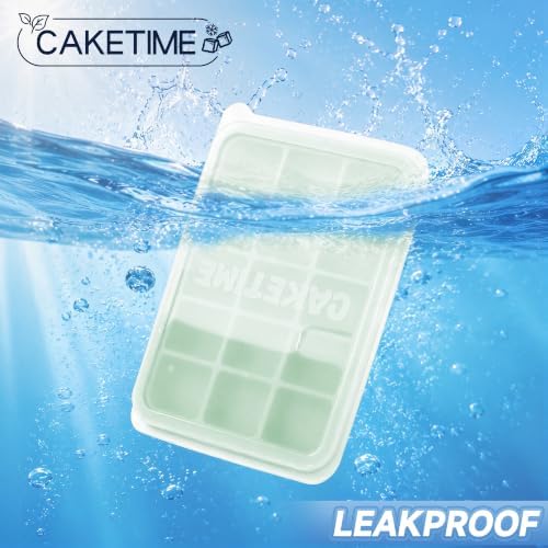 CAKETIME 2 Pack Silicone Ice Cube Trays with Lid Reusable Metal