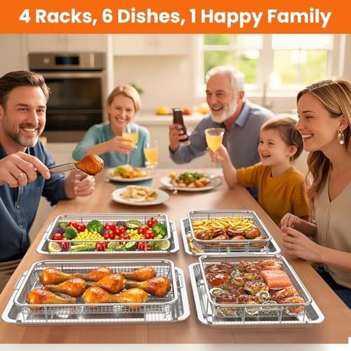 304 Stainless Steel Air Fryer Basket for Oven 2 Pack Crisper Tray Mesh