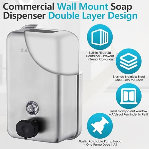 Commercial Soap Dispenser Wall Mount, 1100 mL, Silver