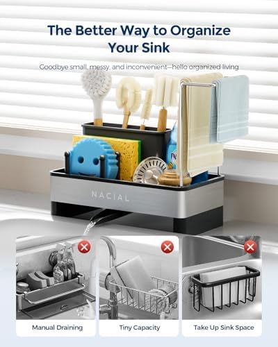 Nacial Kitchen Sink Organizer with Sponge and Tall Brush Holder
