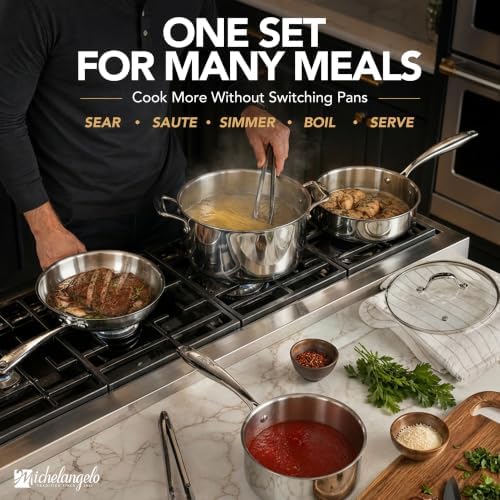 MICHELANGELO 5-Ply Stainless Steel Cookware Set, 23-Piece Pots and Pans Set