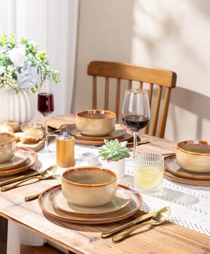 AmorArc Dinnerware Sets for 4, Ceramic Plates and Bowls Sets
