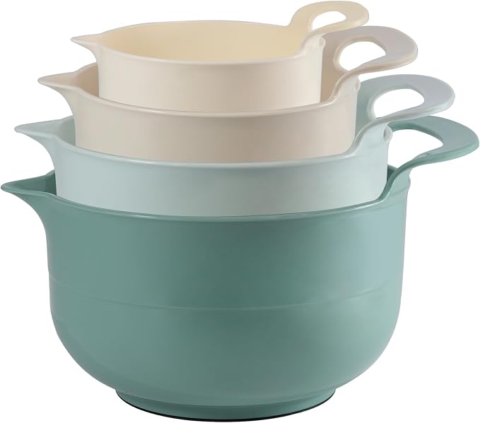 Mixing Bowls - 4 Piece Nesting Plastic Mixing Bowl Set - Non Slip Bottom and by Cheeren