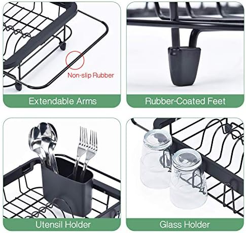 TOOLF Dish Drying Rack in Sink, Dish Drainer with Cup and Utensil