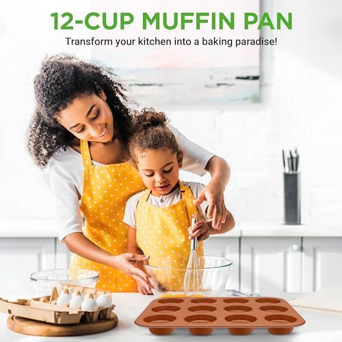 NutriChef 12-cup Copper Oven Muffin Pan, Non-Stick Coated Layer
