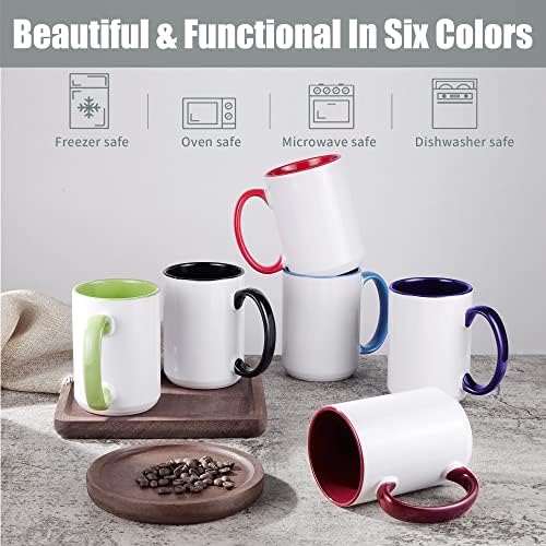 TANGLONG Sublimation Mugs 15 oz 6 Assorted Colors Set of 12