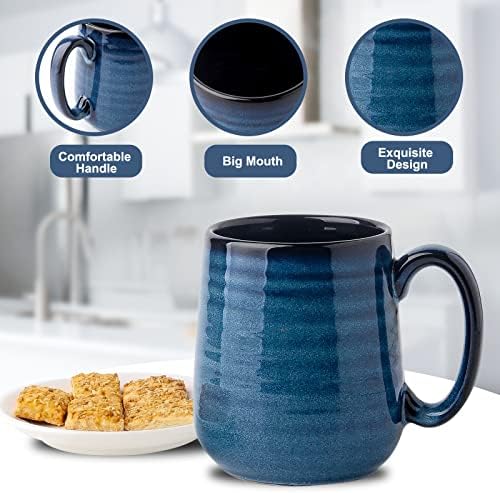 Hasense Ceramic Coffee Mugs Set of 6,15 Ounce and Porcelain Sugar and