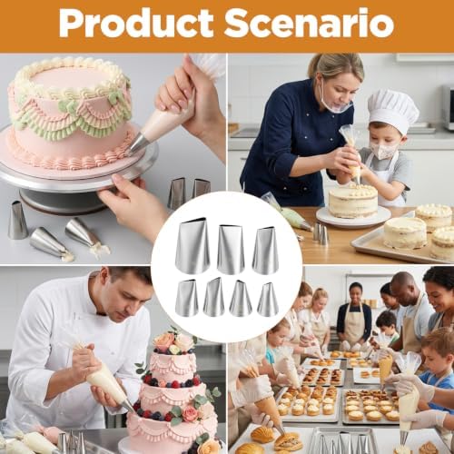 7 Pcs Cake Piping Tips,Flower Piping Tips Set with Coupler Petal &