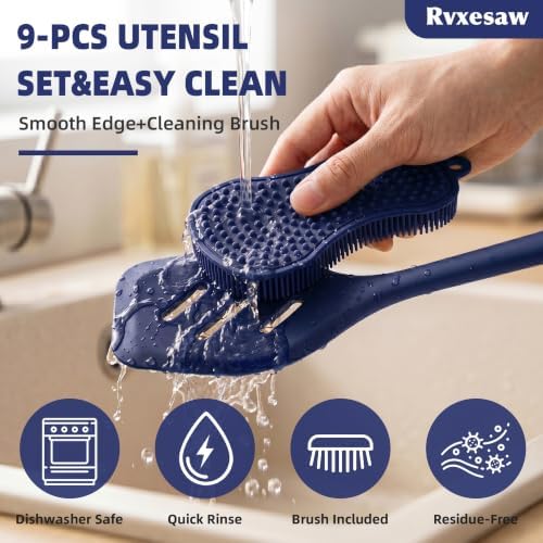 Kitchen Utensils Set, 9 PCS Silicone Cooking Utensils, Navy Blue