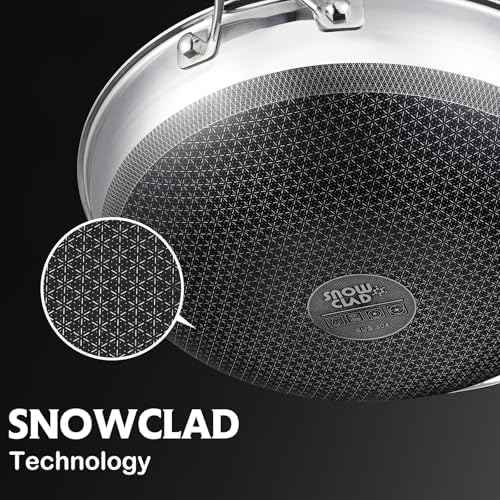 SNOWCLAD Wok, 13 Inch Hybrid Woks & Stir-fry Pans Nonstick with Double Handles, Non Toxic Stainless Steel Wok Pan with Lid, Dishwasher Induction Oven Broiler Safe