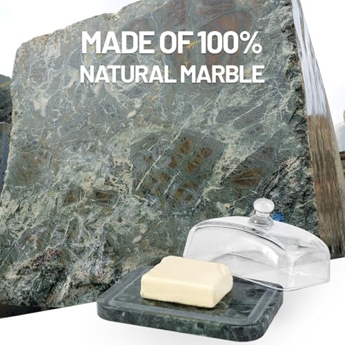 Koville Green Marble Butter Dish with Glass Lid for Countertop and