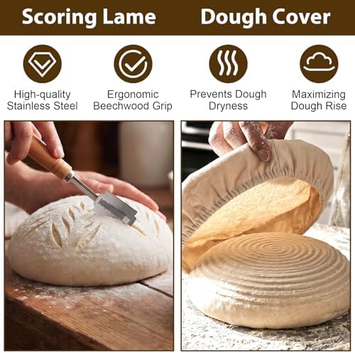 2 Pack Banneton Bread Proofing Basket Set 7.75x3.26 Inch Round Rattan