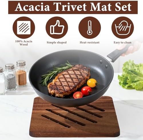 4 Pcs Acacia Trivet Mat Set 5.8inch 7inch Thicken Acacia Wood Hot Pads