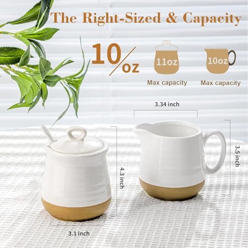 Ceramic Sugar and Creamer Container Set of 3 and 12 Ounce Honey Jar