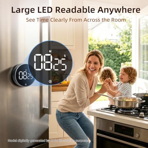 Digital Magnetic Kitchen Timer and Stopwatch, Space Gray