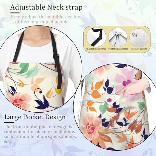 Mystical Moth Apron for Women with Moon,28x33in, Vintage Floral