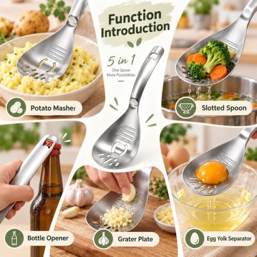 5-in-1 Stainless Steel Cooking Spoon, Multifunctional Stainless Steel