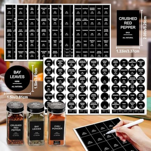 AISIPRIN 24 Pcs Glass Spice Jars with 398 Labels, 4oz Empty Square