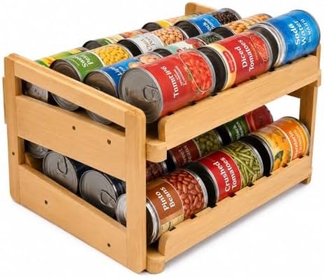 MinBoo Bamboo FIFO Can Organizer for Pantry, 24-Can Gravity Dispenser