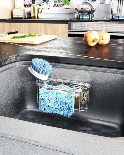 HapiRm Adhesive Kitchen Sink Organizer, Silver