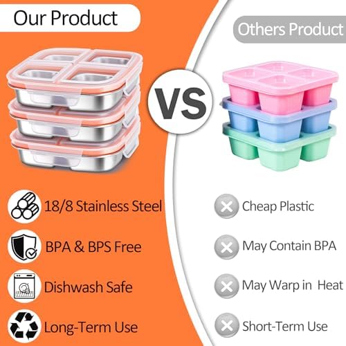 3-Pack Stainless Steel Snack Containers & Kids Lunch Boxes, 20 oz Each