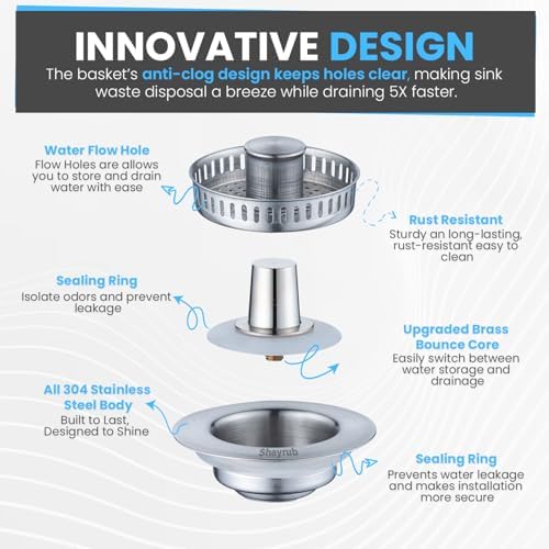 3 in 1 Kitchen Sink Drain Strainer Stopper, SUS Stainless Steel Food