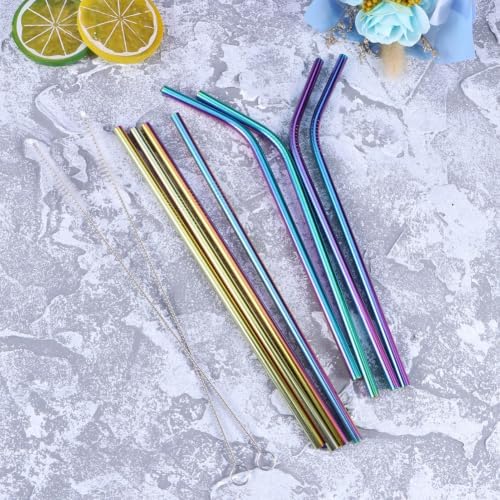 Stainless Steel Drinking Straws Rainbow Reusable Metal Set 8pcs