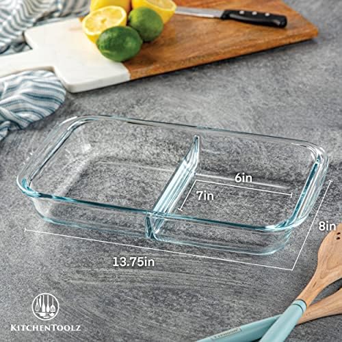 2 Pack Divided Glass Casserole Dishes, 2.3 Qt Each