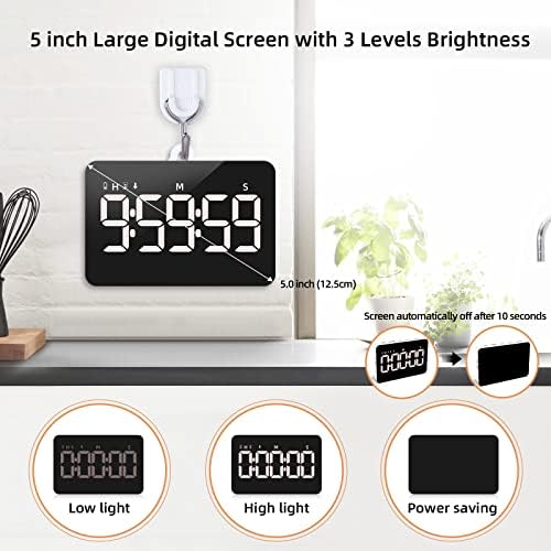 Rechargeable Digital Kitchen Timer, 5” LED Display