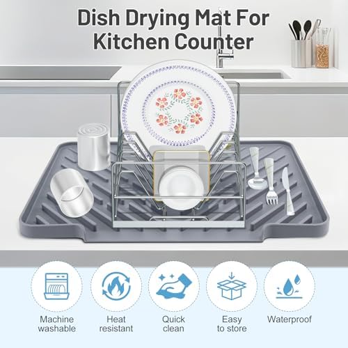 Silicone Dish Drying Mat for Kitchen Counter Essentials Wider Drain