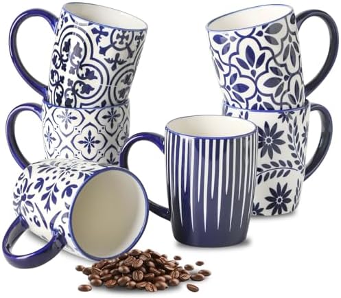 HASENSE Coffee Mugs Set of 6, 16OZ Ceramic Coffee Cups, Mugs Set of 6