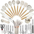 35-Piece Silicone Kitchen Utensil Set, Wooden Handles