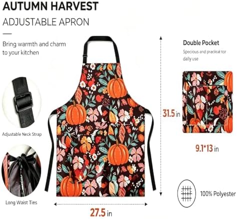 Seasonal Fall Adjustable Kitchen Apron with Pockets for Cooking Baking