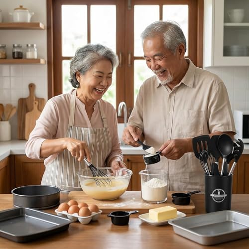 KSENDALO Cooking Utensils Set of 26, Black Silicone
