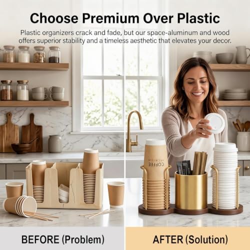 Coffee Station Organizer with Straw & Stirrer Storage Caddy for Cups
