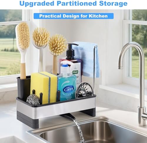 Sponge Holder for Kitchen Sink Caddy Organizer, Dish Brush Holder