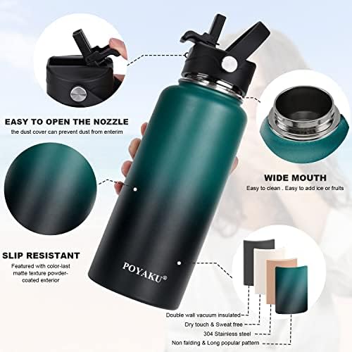 Water Bottle Insulated 32oz 40oz 64oz 128oz Straw Lid Spout Lid & 3