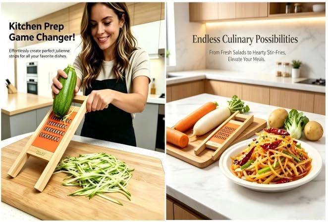 Korean Carrot Grater, Wooden Vegetable Grater with Hand Guard, 4mm