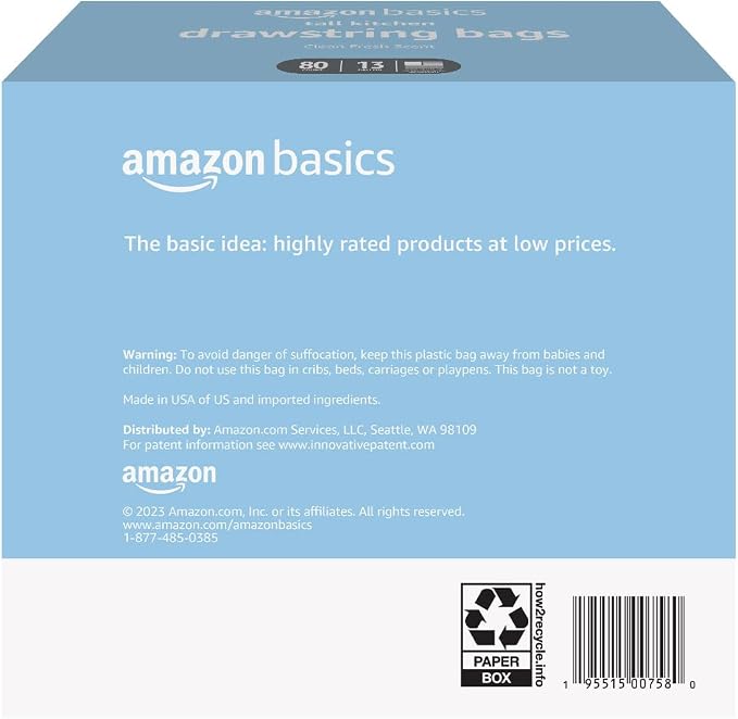 Amazon Basics Tall Kitchen Drawstring Trash Bags, Clean Fresh Scent, 13 Gallon - Image 2
